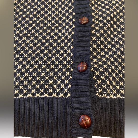 L.L Bean Faux leather button cardigan navy/white ladies large petite 100% cotton - Picture 8 of 12